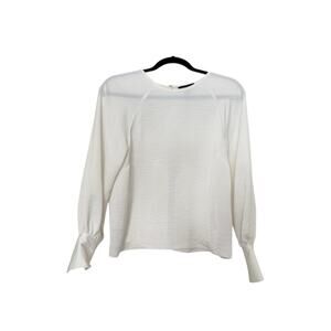 New Look White Satin Long Sleeve Blouse Blouson Lantern Sleeve Size 4